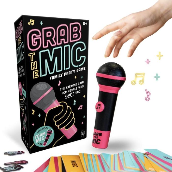 🎤Grab The Mic - Karaoke - Style Game with Microphone, 125 Word Cards, Game Board, Player Tokens - stavogue