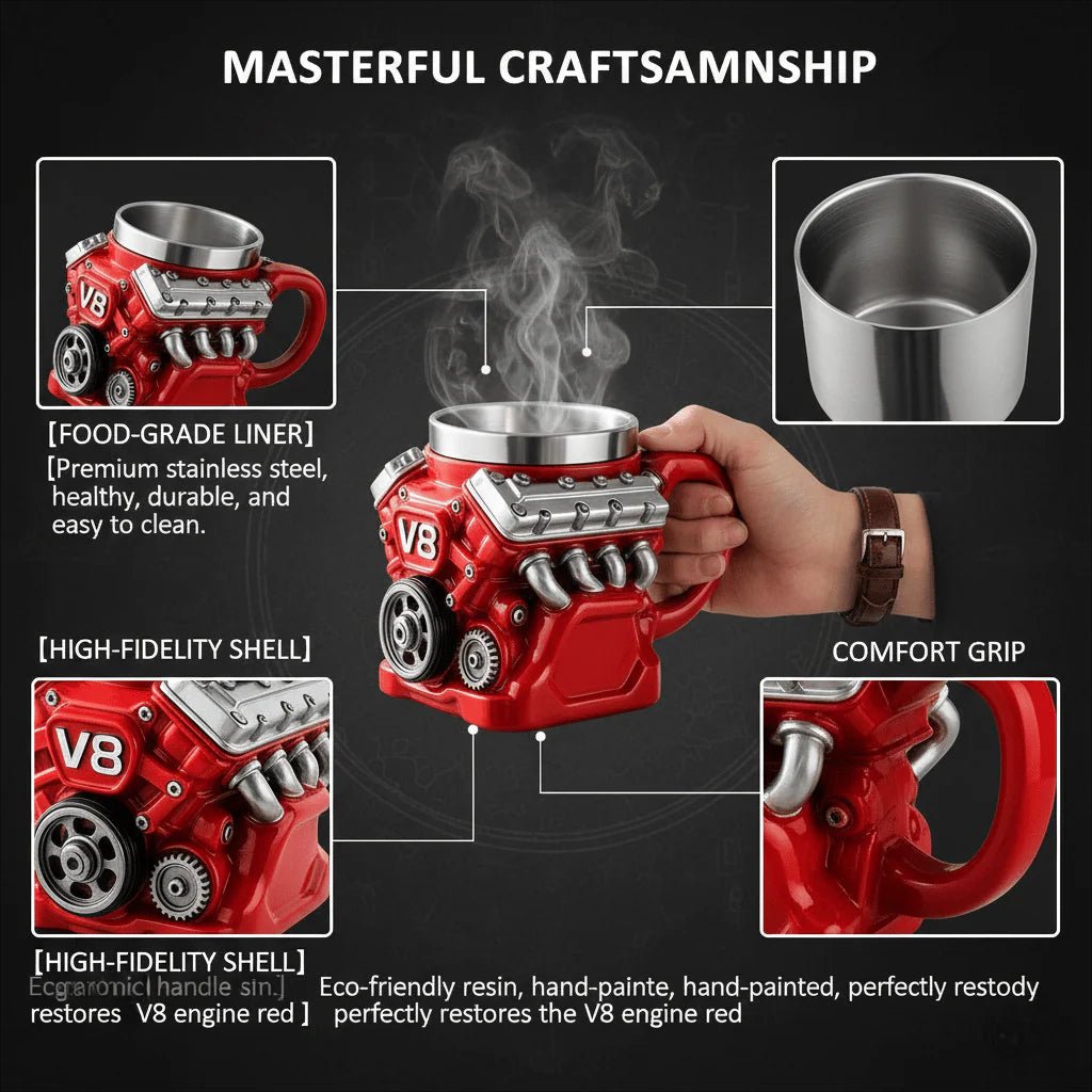 🔥Handcrafted 3D Coffee Cup - V6/V8 3D Engine Stainless Steel Mug✨ - stavogue