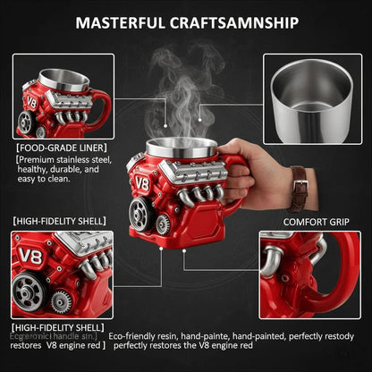 🔥Handcrafted 3D Coffee Cup - V6/V8 3D Engine Stainless Steel Mug✨ - stavogue