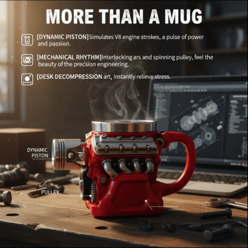 🔥Handcrafted 3D Coffee Cup - V6/V8 3D Engine Stainless Steel Mug✨ - stavogue
