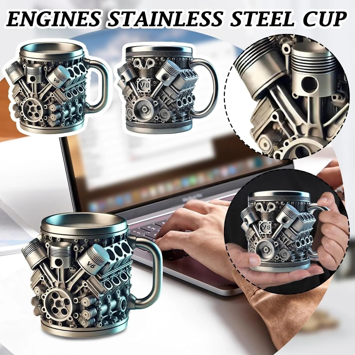 🔥Handcrafted 3D Coffee Cup - V6/V8 3D Engine Stainless Steel Mug✨ - stavogue