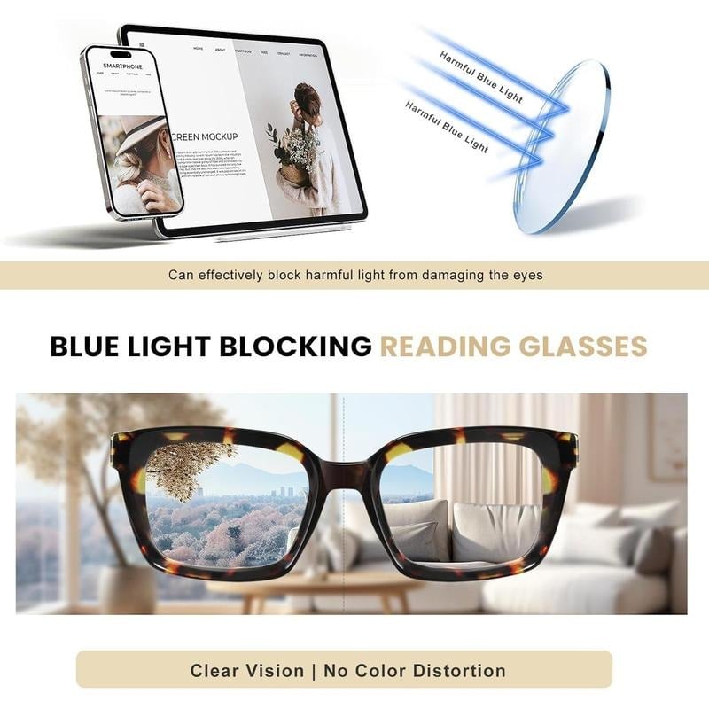 🔥Hot Sale - ✨👓3 Pack Tortoiseshell Reading Glasses – Blue Light Blocking Oversized Square Readers - stavogue