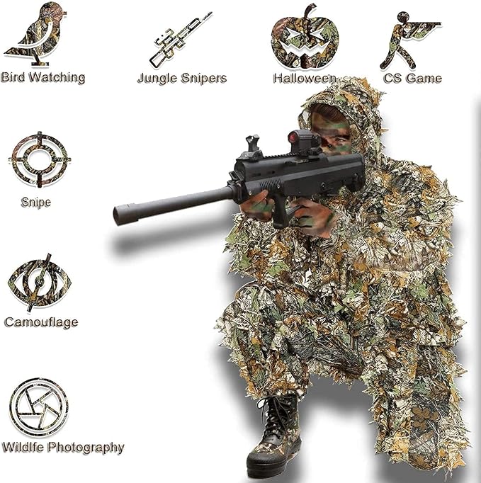 Hunting Ghillie Suit, 3D Leafy Camo Suit Camouflage(Oversize) - stavogue
