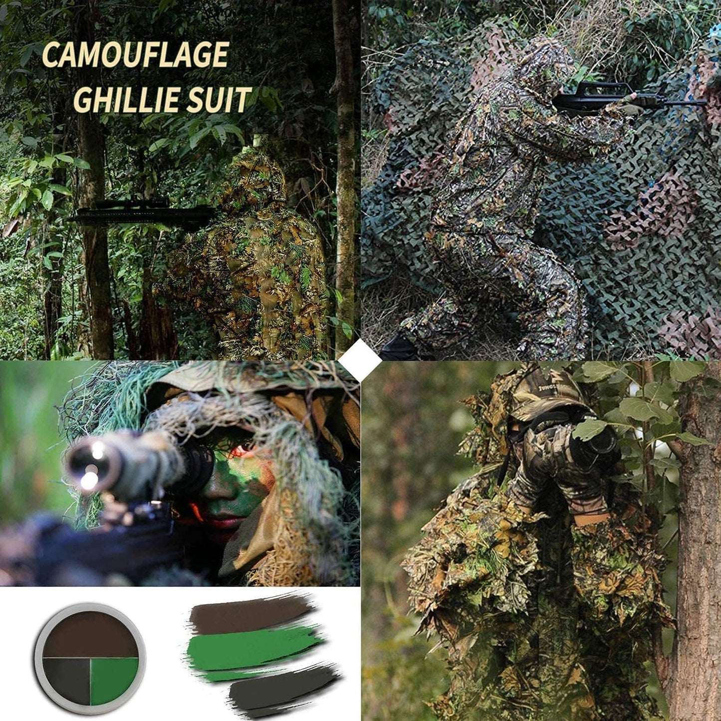 Hunting Ghillie Suit, 3D Leafy Camo Suit Camouflage(Oversize) - stavogue