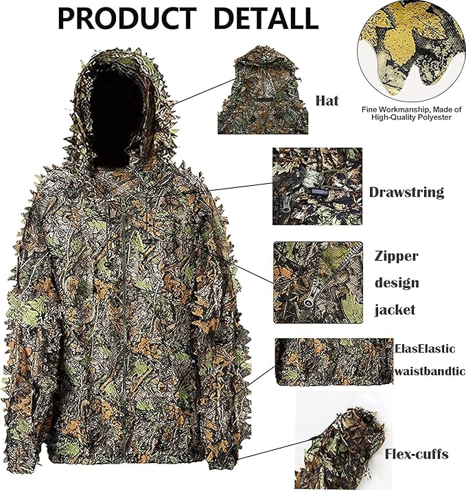 Hunting Ghillie Suit, 3D Leafy Camo Suit Camouflage(Oversize) - stavogue