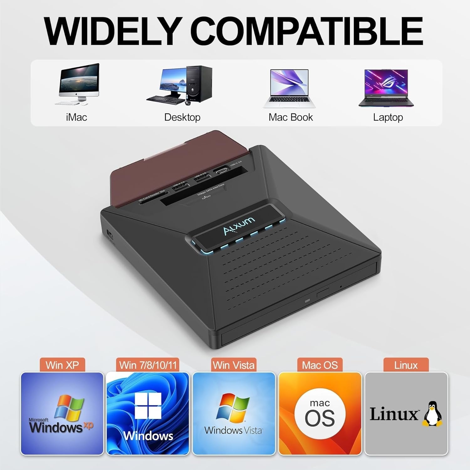 💿️Laptop DVD Player USB C 3.0 Portable CD Burner with SD/TF Card Slot & 3 USB Ports Compatible with Mac, Windows, Linux💿️ - stavogue