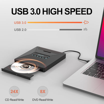💿️Laptop DVD Player USB C 3.0 Portable CD Burner with SD/TF Card Slot & 3 USB Ports Compatible with Mac, Windows, Linux💿️ - stavogue