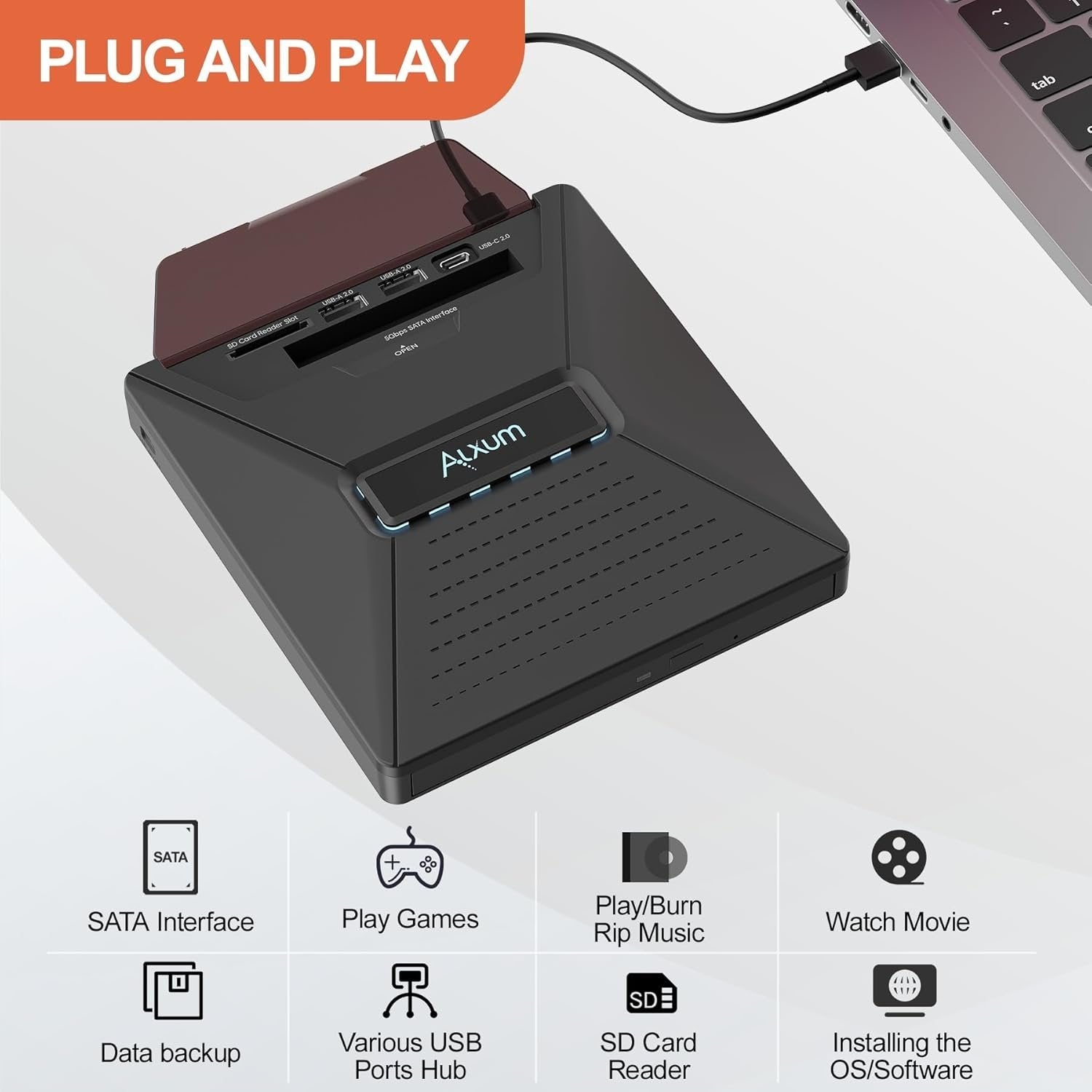 💿️Laptop DVD Player USB C 3.0 Portable CD Burner with SD/TF Card Slot & 3 USB Ports Compatible with Mac, Windows, Linux💿️ - stavogue