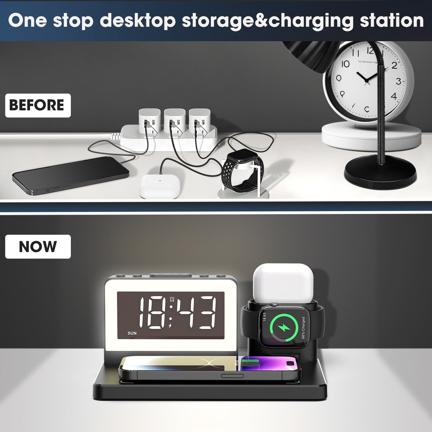 🔥Limited time 49% OFF📲7 in 1 Charging Station with Clock, Wireless Charger with Night Light - stavogue