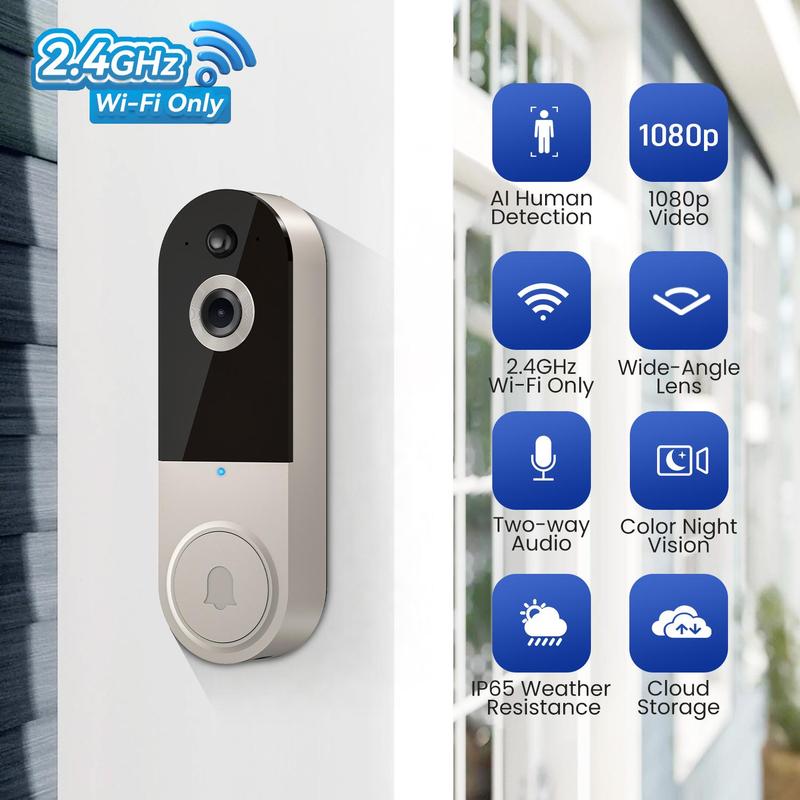 🔥Limited Time 50% OFF🔥 - Smart Wireless Video Camera Doorbell with Chime - 2.4G WiFi AI Human Detection Camera Doorbell with Two - way Audio Intercom - stavogue