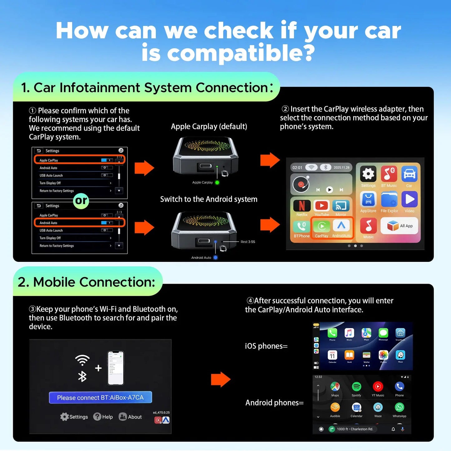 🔥Limited Time 50% OFF⚡2026 Wired to Wireless Carplay Adapter with Built - in Netflix/YouTube/TikTok APP - stavogue