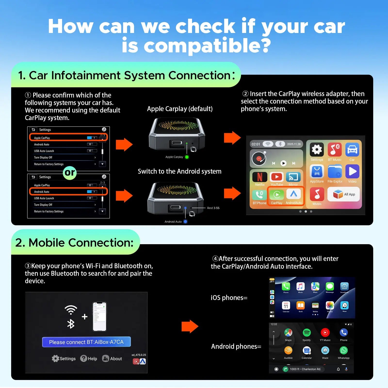🔥Limited Time 50% OFF⚡2026 Wired to Wireless Carplay Adapter with Built - in Netflix/YouTube/TikTok APP - stavogue
