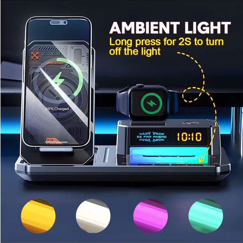 🔥Limited time 50% Off📲6 - in - 1 Wireless Charger Station with Bluetooth Speaker & Digital Clock Light - stavogue