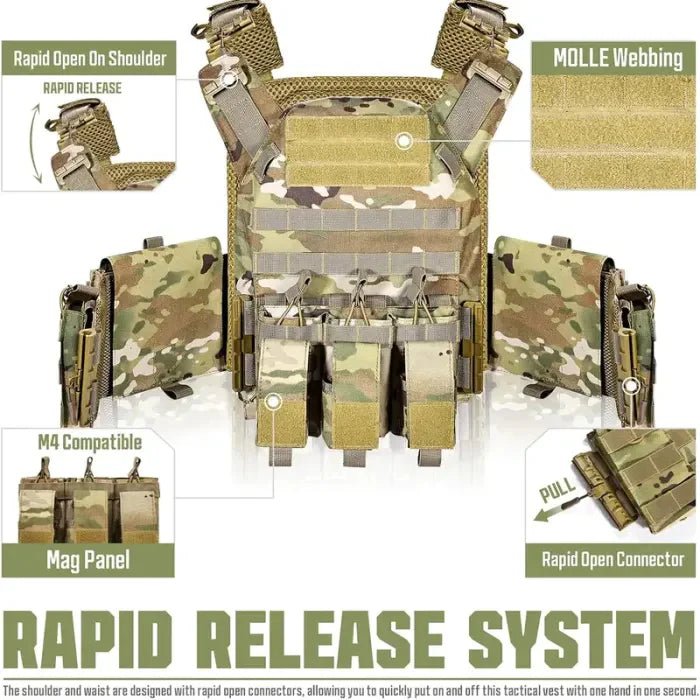 🔥Limited Time 50% OFF🔥GFIRE Quick Release Plate Carrier Vest Molle Vest Adjustable Breathable - stavogue