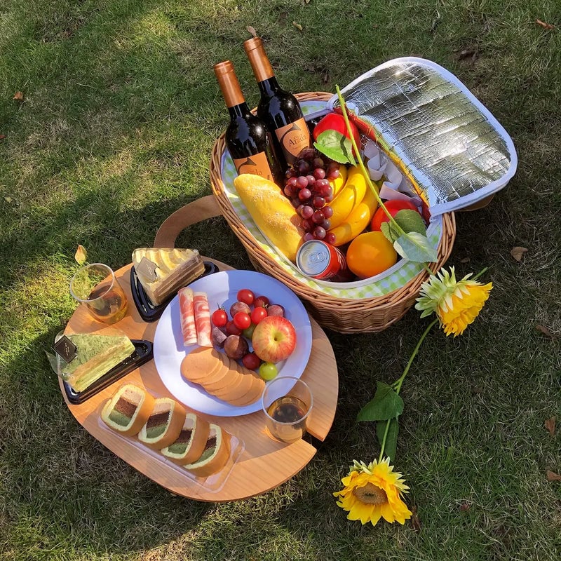 🔥Limited Time 50% OFF🔥Hap tim insulated wicker picnic basket with foldable wine table and tableware service set - stavogue
