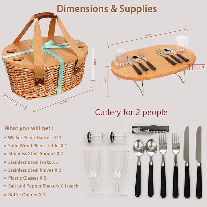 🔥Limited Time 50% OFF🔥Hap tim insulated wicker picnic basket with foldable wine table and tableware service set - stavogue