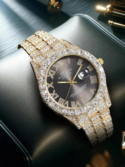 🔥Limited Time 50% OFF🔥Men's Luxury Rhinestone Decorated Round Dial Quartz Watch - stavogue