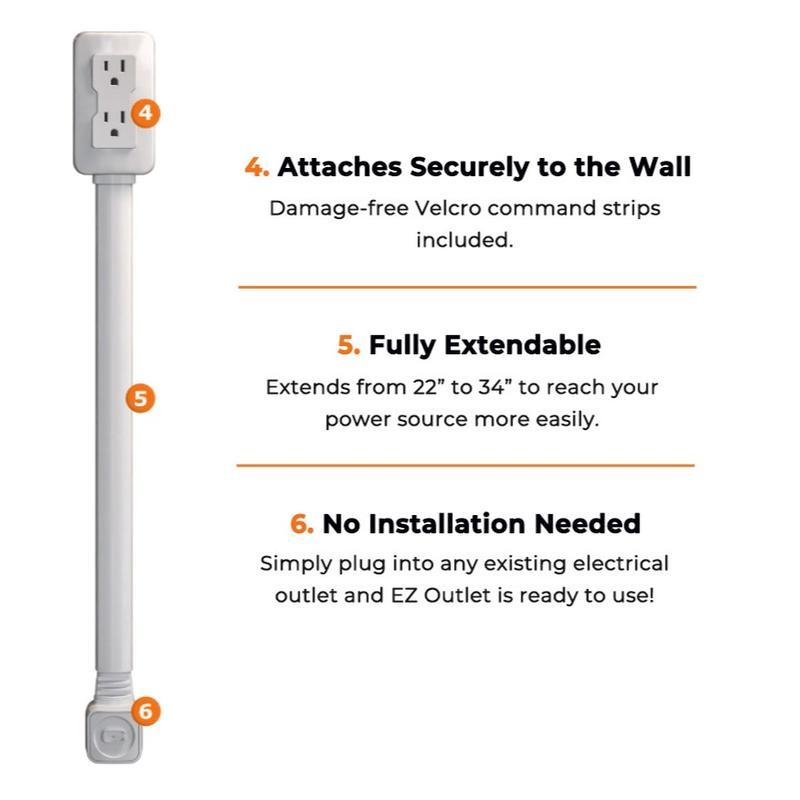 🔥Outlet Electrical Outlet Extender & 2 AC Outlets Extendable 43 - 62cm Rotatable 180° for Couches Desks Nightstands - stavogue