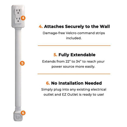 🔥Outlet Electrical Outlet Extender & 2 AC Outlets Extendable 43 - 62cm Rotatable 180° for Couches Desks Nightstands - stavogue