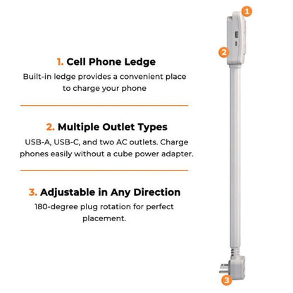 🔥Outlet Electrical Outlet Extender & 2 AC Outlets Extendable 43 - 62cm Rotatable 180° for Couches Desks Nightstands - stavogue