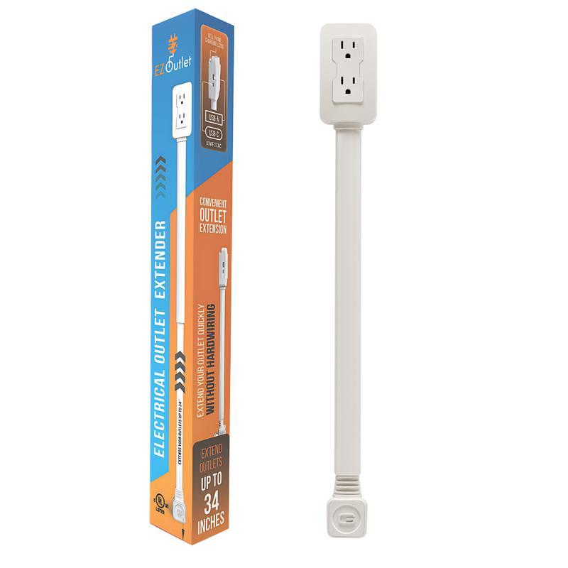 🔥Outlet Electrical Outlet Extender & 2 AC Outlets Extendable 43 - 62cm Rotatable 180° for Couches Desks Nightstands - stavogue