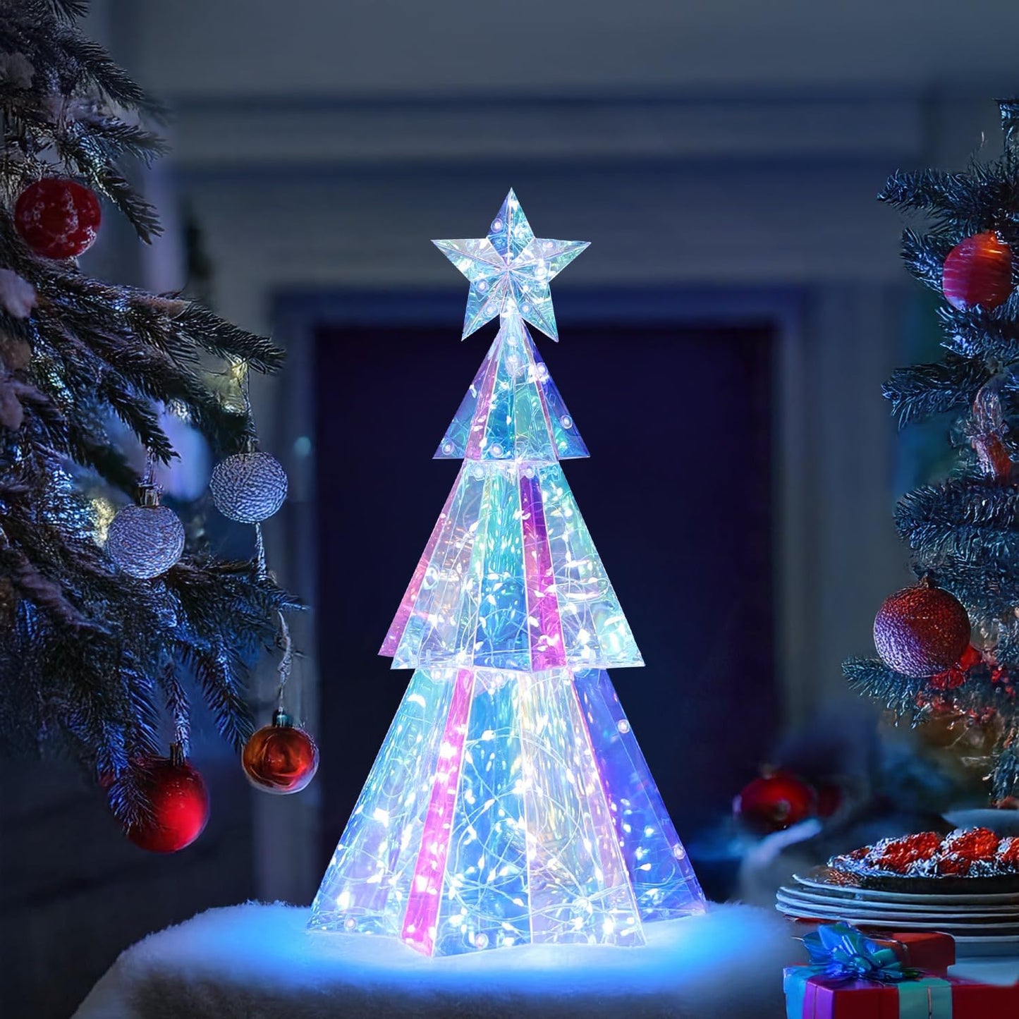 🎁Prismatic Iridescent Christmas Tree🌲Desktop Christmas Tree with LED Lights - stavogue
