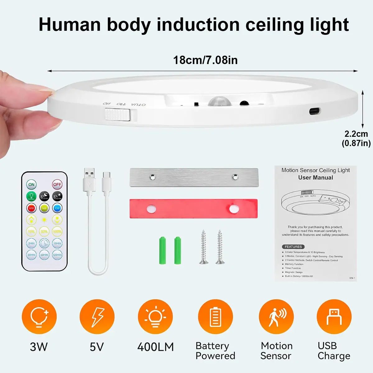 💡Rechargeable Magnetic Wireless Motion Sensor Ceiling Light with Remote - stavogue