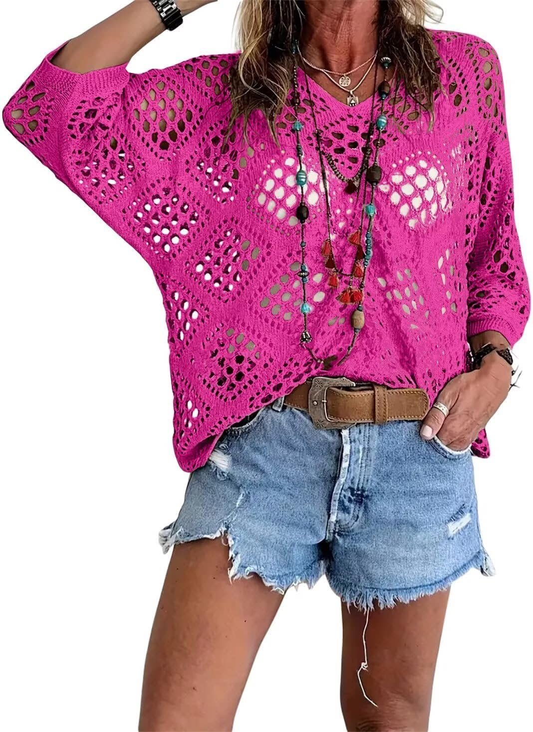 🔥Special Sale - 50% OFF🔥Women's Bohemian - Inspired Beige Crochet Top with V - Neck - stavogue