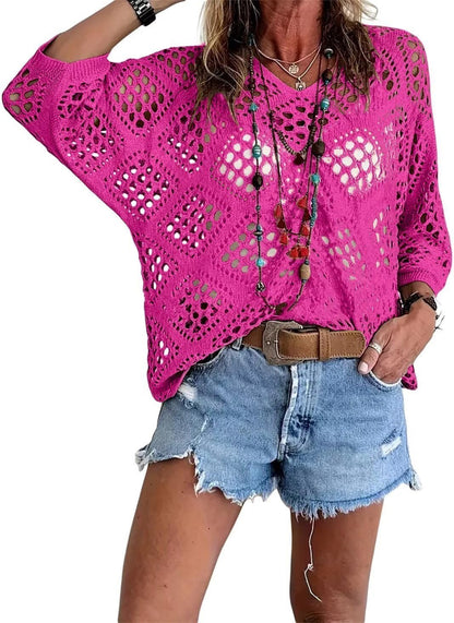 🔥Special Sale - 50% OFF🔥Women's Bohemian - Inspired Beige Crochet Top with V - Neck - stavogue