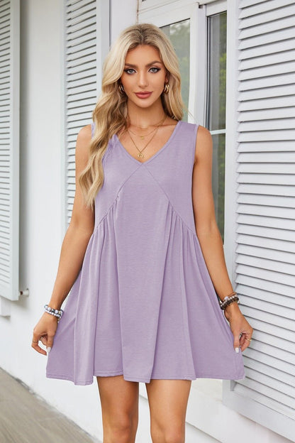 🔥Summer Special Sale💃Women's Summer Sleeveless Mini Dress Casual Loose V Neck Sundress with Pockets - stavogue