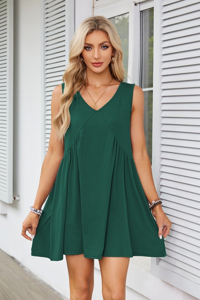 🔥Summer Special Sale💃Women's Summer Sleeveless Mini Dress Casual Loose V Neck Sundress with Pockets - stavogue