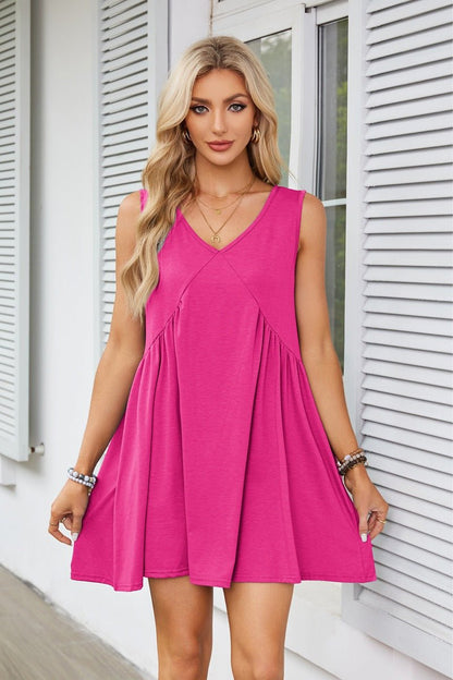 🔥Summer Special Sale💃Women's Summer Sleeveless Mini Dress Casual Loose V Neck Sundress with Pockets - stavogue