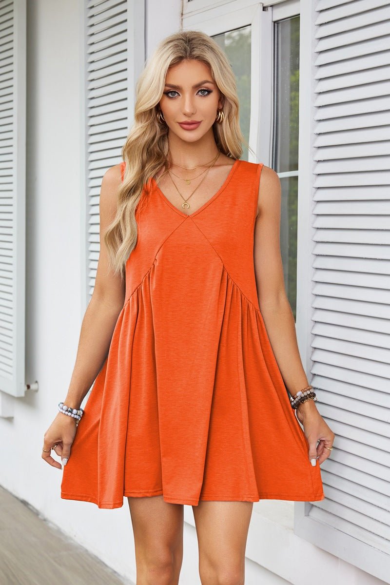 🔥Summer Special Sale💃Women's Summer Sleeveless Mini Dress Casual Loose V Neck Sundress with Pockets - stavogue