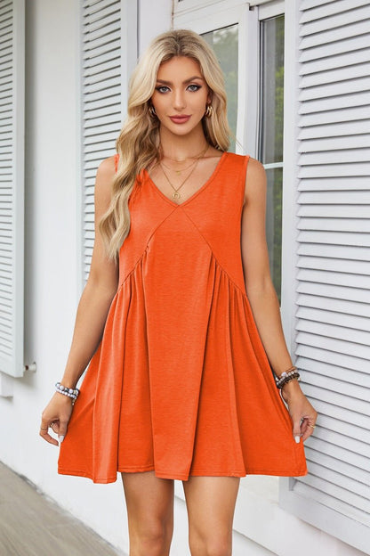 🔥Summer Special Sale💃Women's Summer Sleeveless Mini Dress Casual Loose V Neck Sundress with Pockets - stavogue