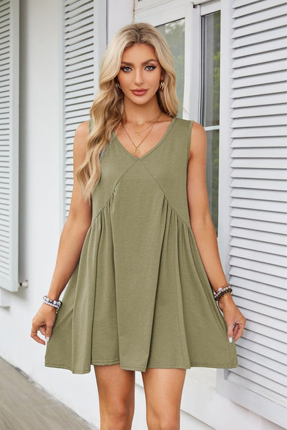 🔥Summer Special Sale💃Women's Summer Sleeveless Mini Dress Casual Loose V Neck Sundress with Pockets - stavogue