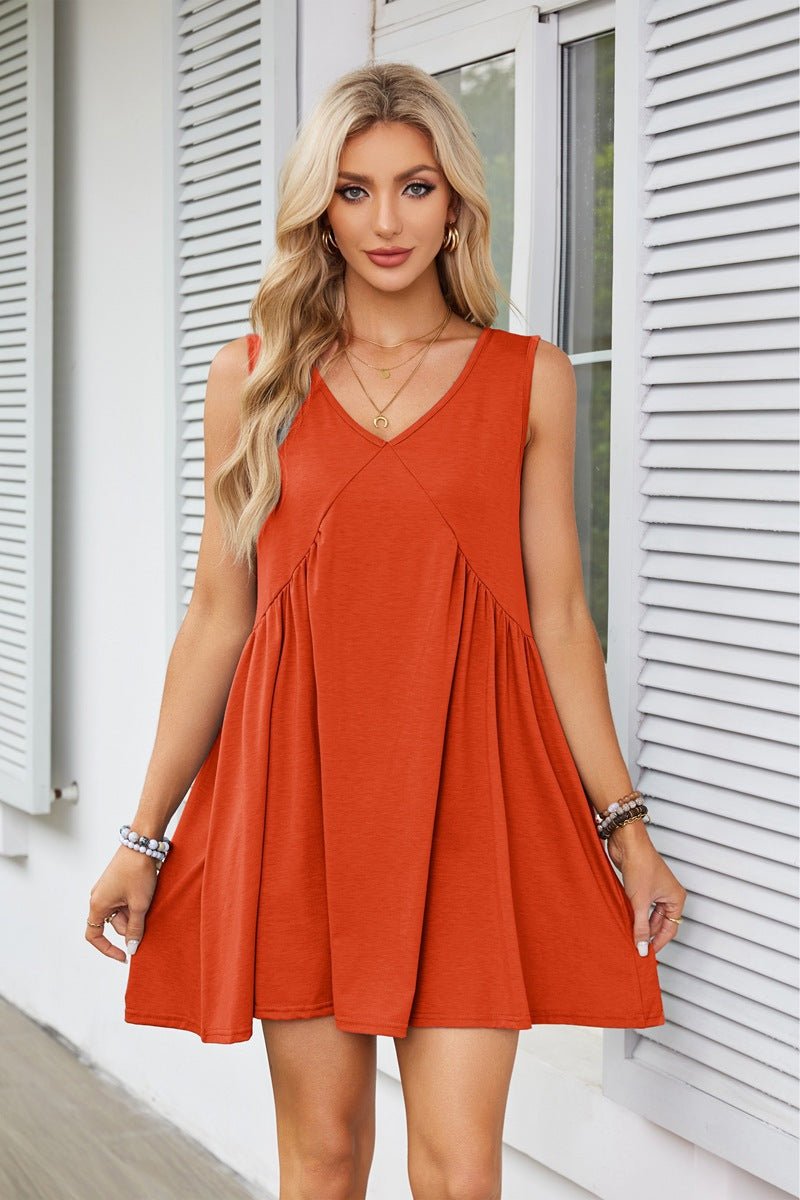 🔥Summer Special Sale💃Women's Summer Sleeveless Mini Dress Casual Loose V Neck Sundress with Pockets - stavogue