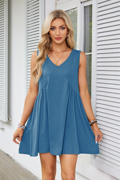 🔥Summer Special Sale💃Women's Summer Sleeveless Mini Dress Casual Loose V Neck Sundress with Pockets - stavogue