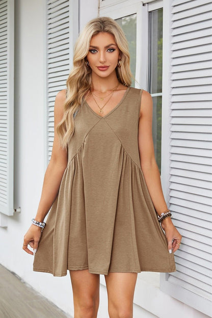🔥Summer Special Sale💃Women's Summer Sleeveless Mini Dress Casual Loose V Neck Sundress with Pockets - stavogue