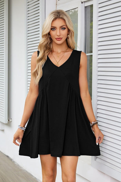 🔥Summer Special Sale💃Women's Summer Sleeveless Mini Dress Casual Loose V Neck Sundress with Pockets - stavogue