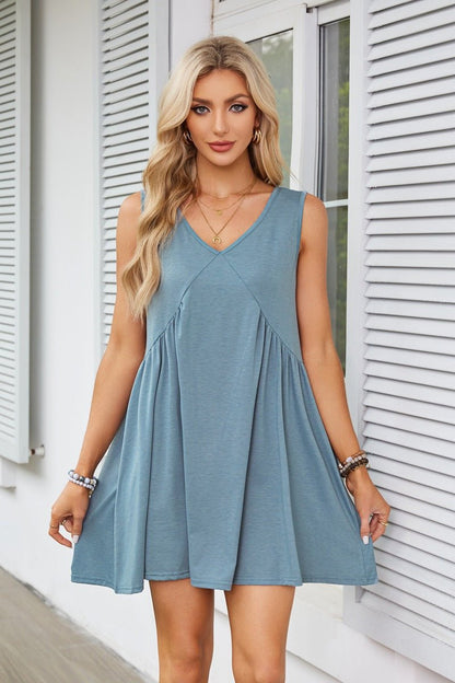 🔥Summer Special Sale💃Women's Summer Sleeveless Mini Dress Casual Loose V Neck Sundress with Pockets - stavogue
