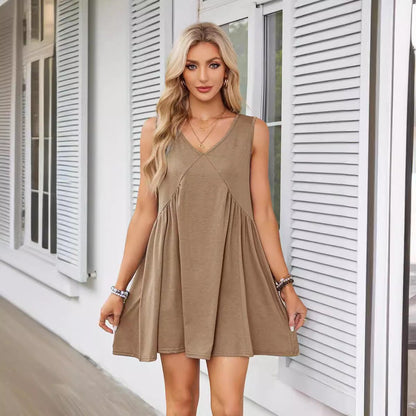🔥Summer Special Sale💃Women's Summer Sleeveless Mini Dress Casual Loose V Neck Sundress with Pockets - stavogue