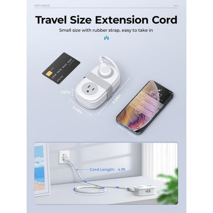 Travel Power Strip, 4 Outlets 2 USB Ports (1 USB C) with 4FT Wrapped Short Extension Cord Small Power Strip - stavogue