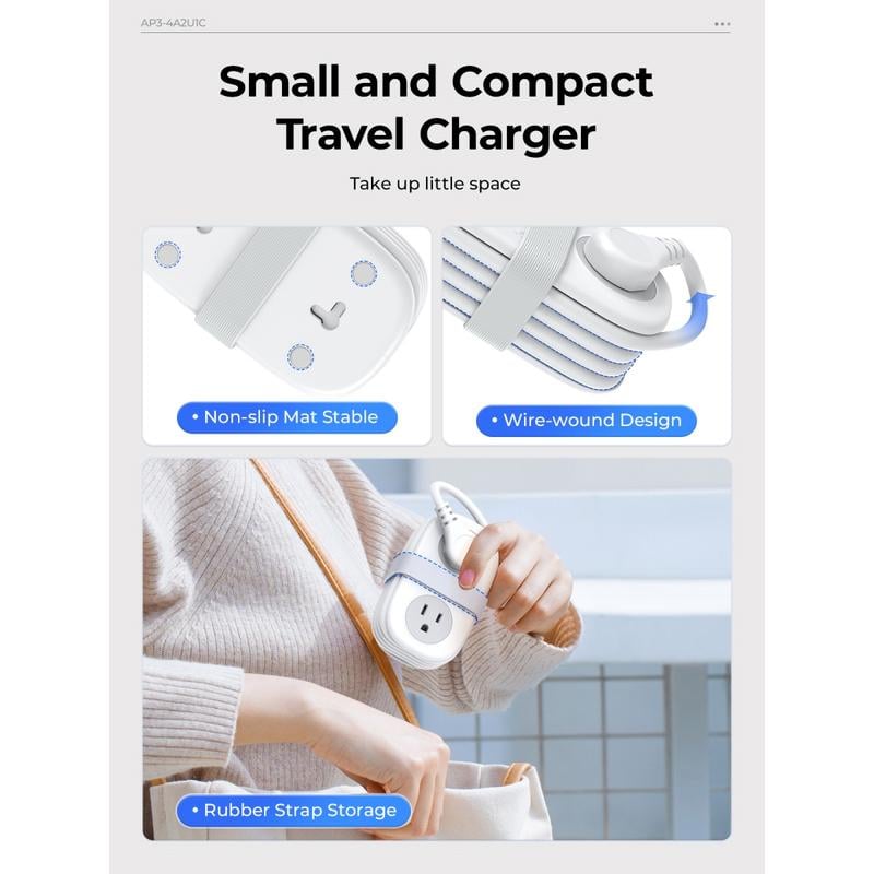 Travel Power Strip, 4 Outlets 2 USB Ports (1 USB C) with 4FT Wrapped Short Extension Cord Small Power Strip - stavogue