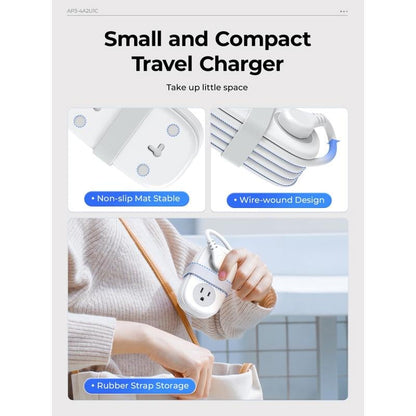 Travel Power Strip, 4 Outlets 2 USB Ports (1 USB C) with 4FT Wrapped Short Extension Cord Small Power Strip - stavogue