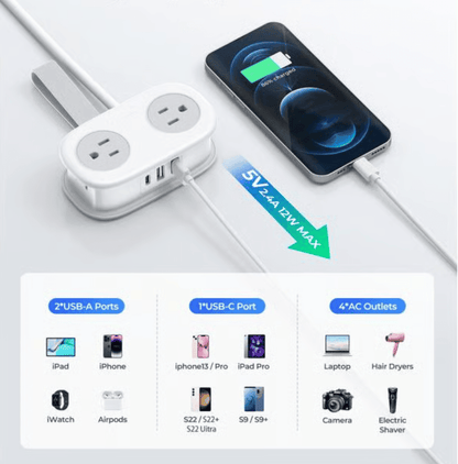 Travel Power Strip, 4 Outlets 2 USB Ports (1 USB C) with 4FT Wrapped Short Extension Cord Small Power Strip - stavogue