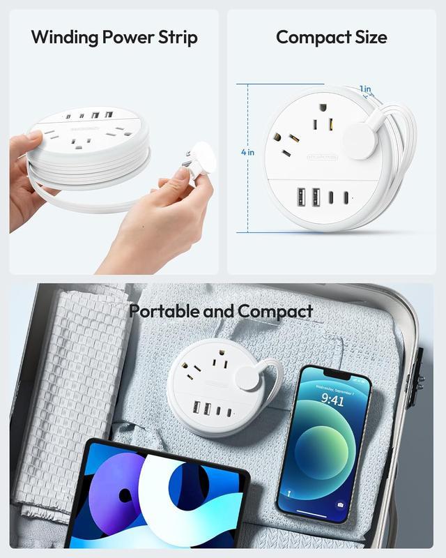 Travel Power Strip Cruise Approved, 7 - in - 1 with 3 AC Outlets & 4 USB(2 USB - C) - stavogue