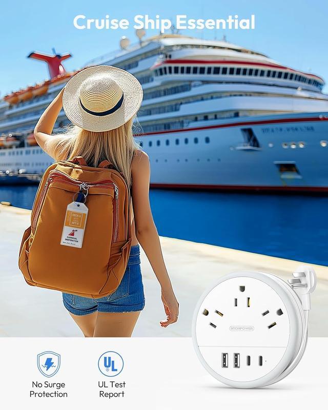 Travel Power Strip Cruise Approved, 7 - in - 1 with 3 AC Outlets & 4 USB(2 USB - C) - stavogue