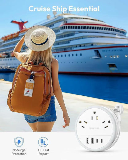 Travel Power Strip Cruise Approved, 7 - in - 1 with 3 AC Outlets & 4 USB(2 USB - C) - stavogue