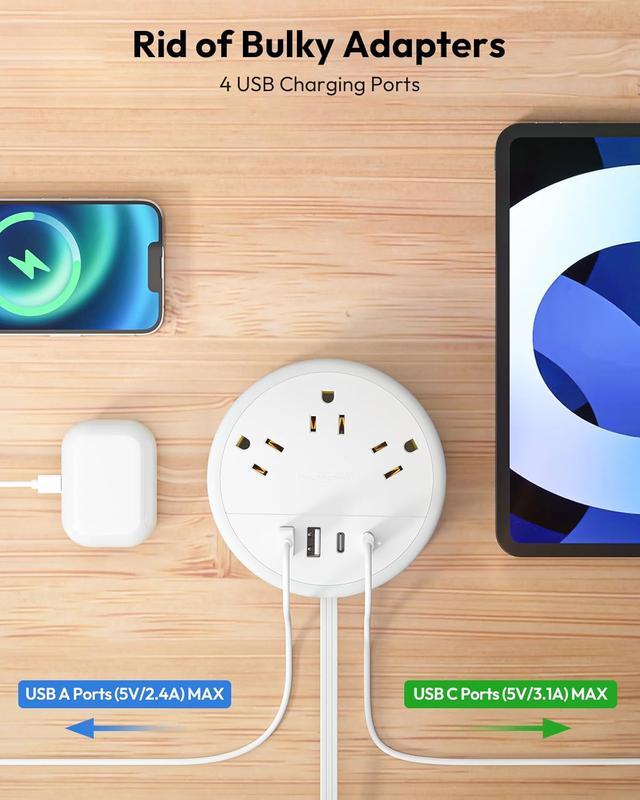 Travel Power Strip Cruise Approved, 7 - in - 1 with 3 AC Outlets & 4 USB(2 USB - C) - stavogue