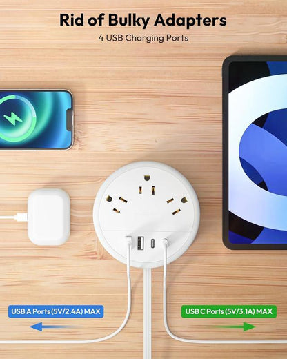 Travel Power Strip Cruise Approved, 7 - in - 1 with 3 AC Outlets & 4 USB(2 USB - C) - stavogue